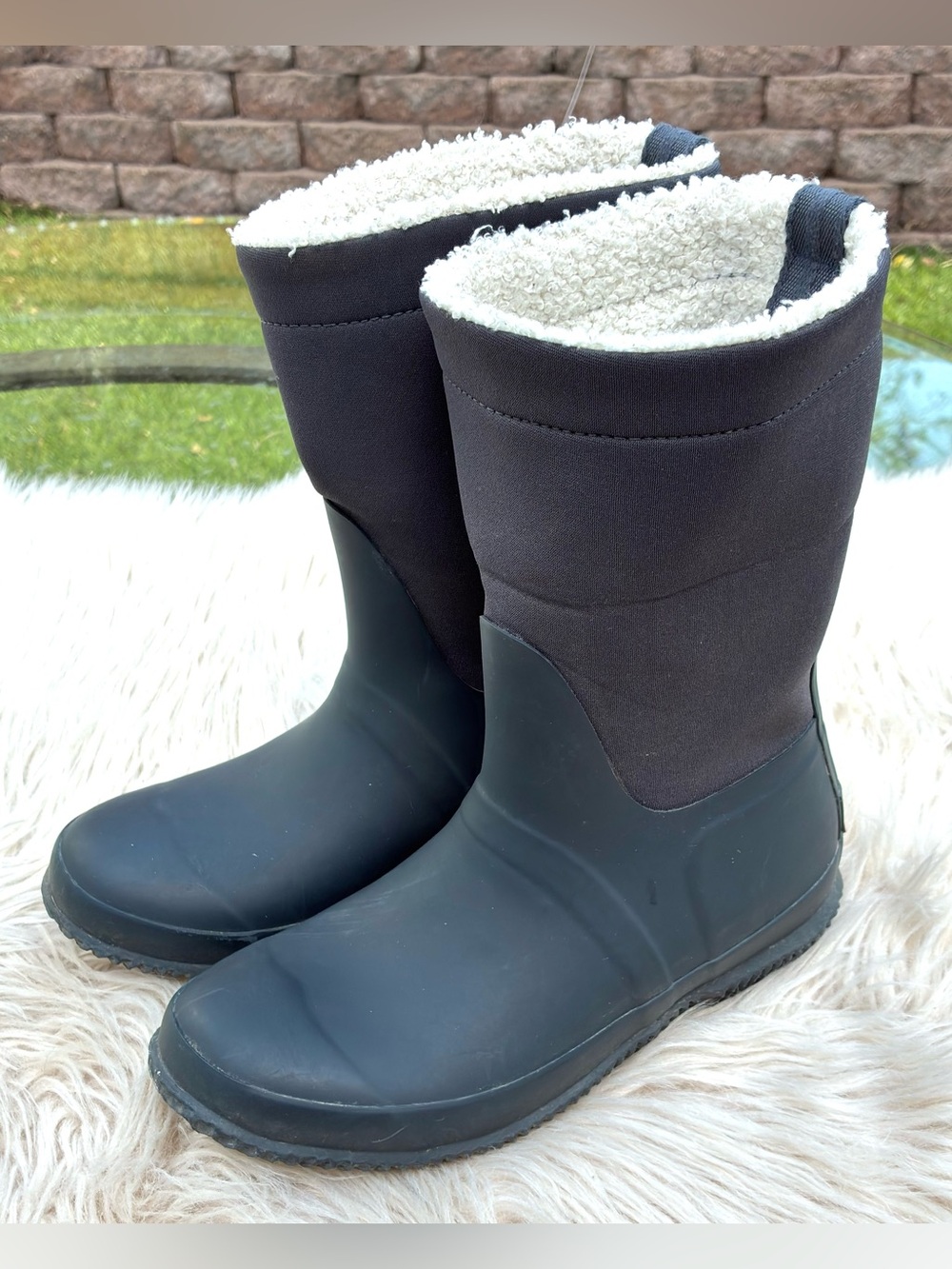 Hunter Original Roll Top Sherpa Lined Boots Women’s Sz 6